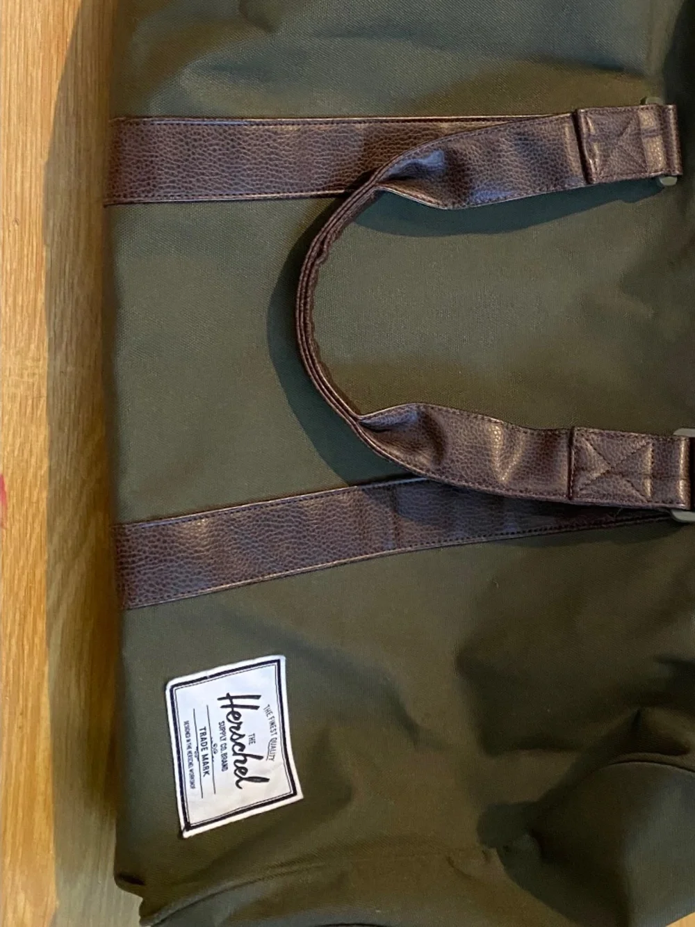 Hershel Novel Duffle Bag, Olive Green, Brown Faux-Leather Handles